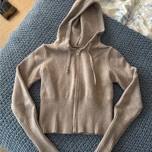 Gray Hooded Zip-Up Sweater